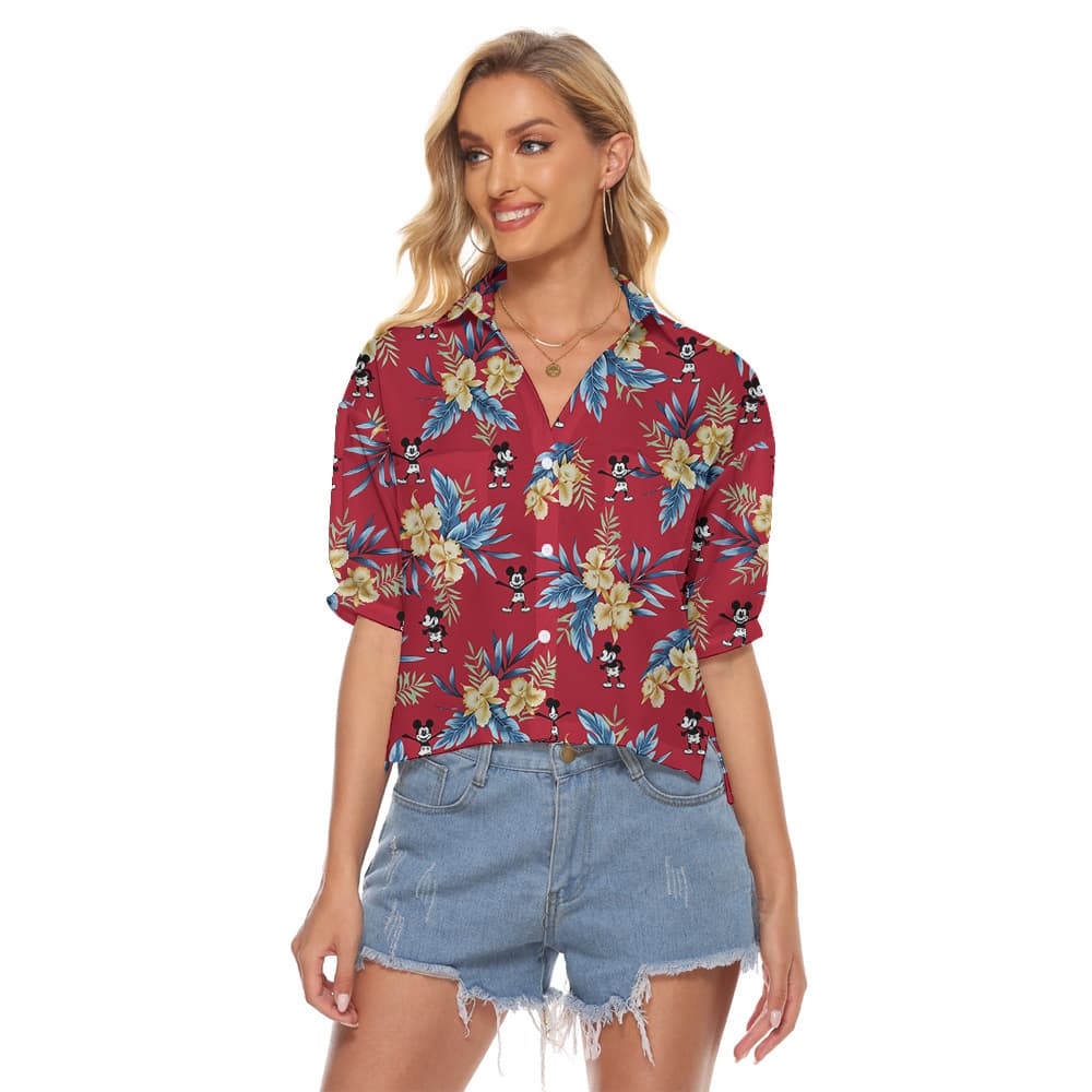 Red Mickey Steamboat 1928 Hawaiian Cropped Shirt1