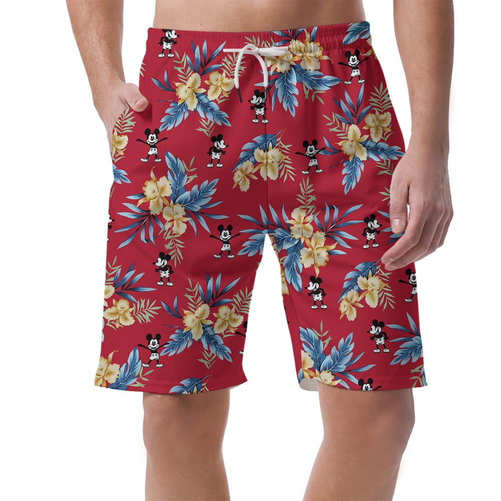 Red Mickey Steamboat 1928 Hawaiian Men Beach Short1
