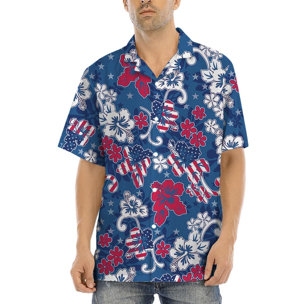 Red White Blue Tropical Shirt has a unique print resembles American Flag