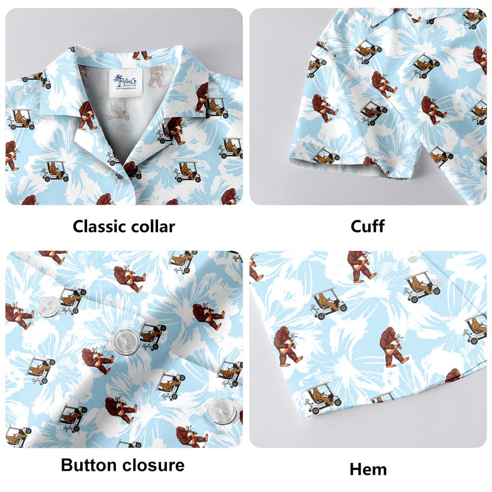 Sasquatch Playing Golf Blue Floral Hawaiian Shirt