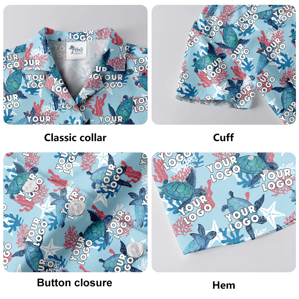 Sea Turtle Blue Hawaiian Shirt With Custom Face