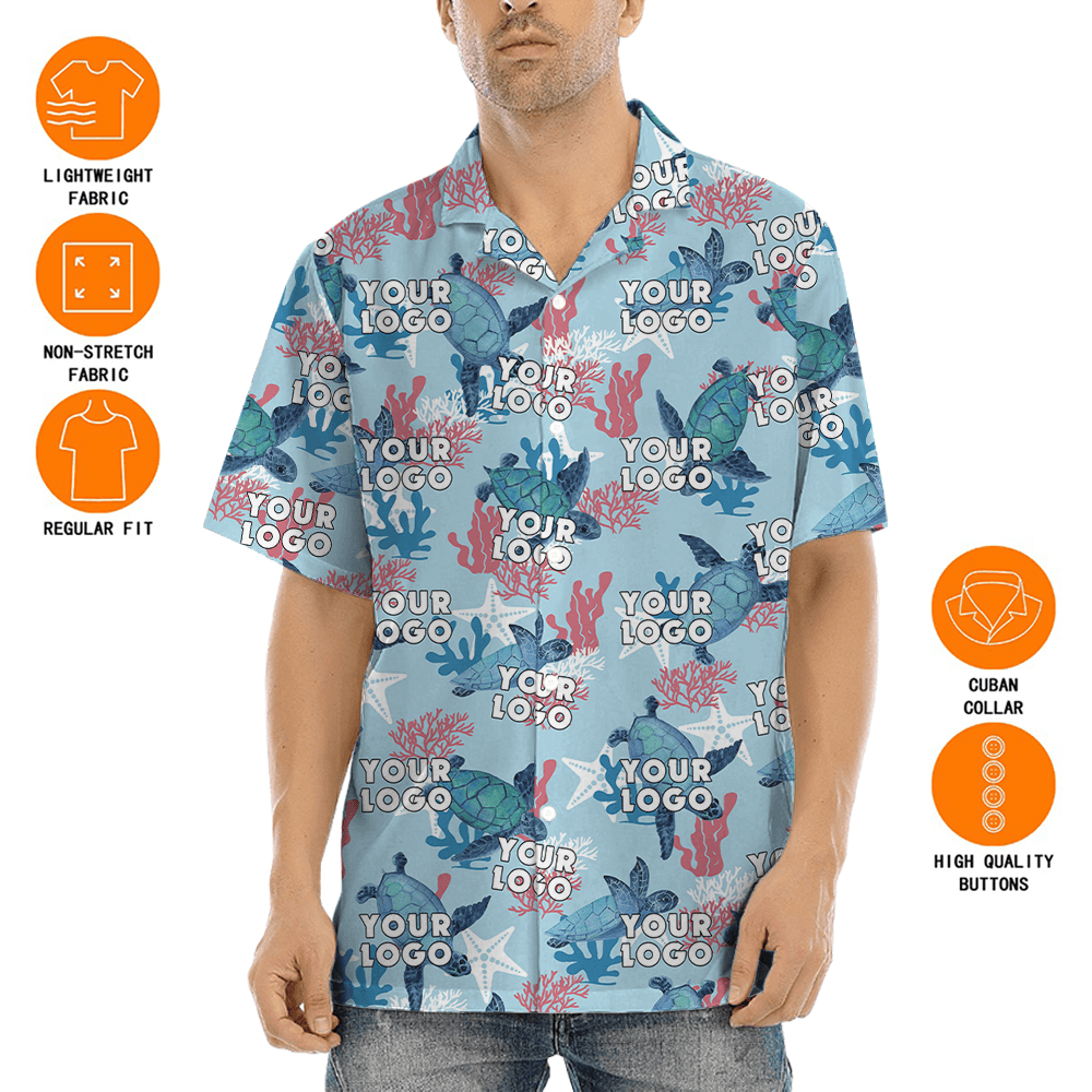 Sea Turtle Blue Hawaiian Shirt With Custom Face