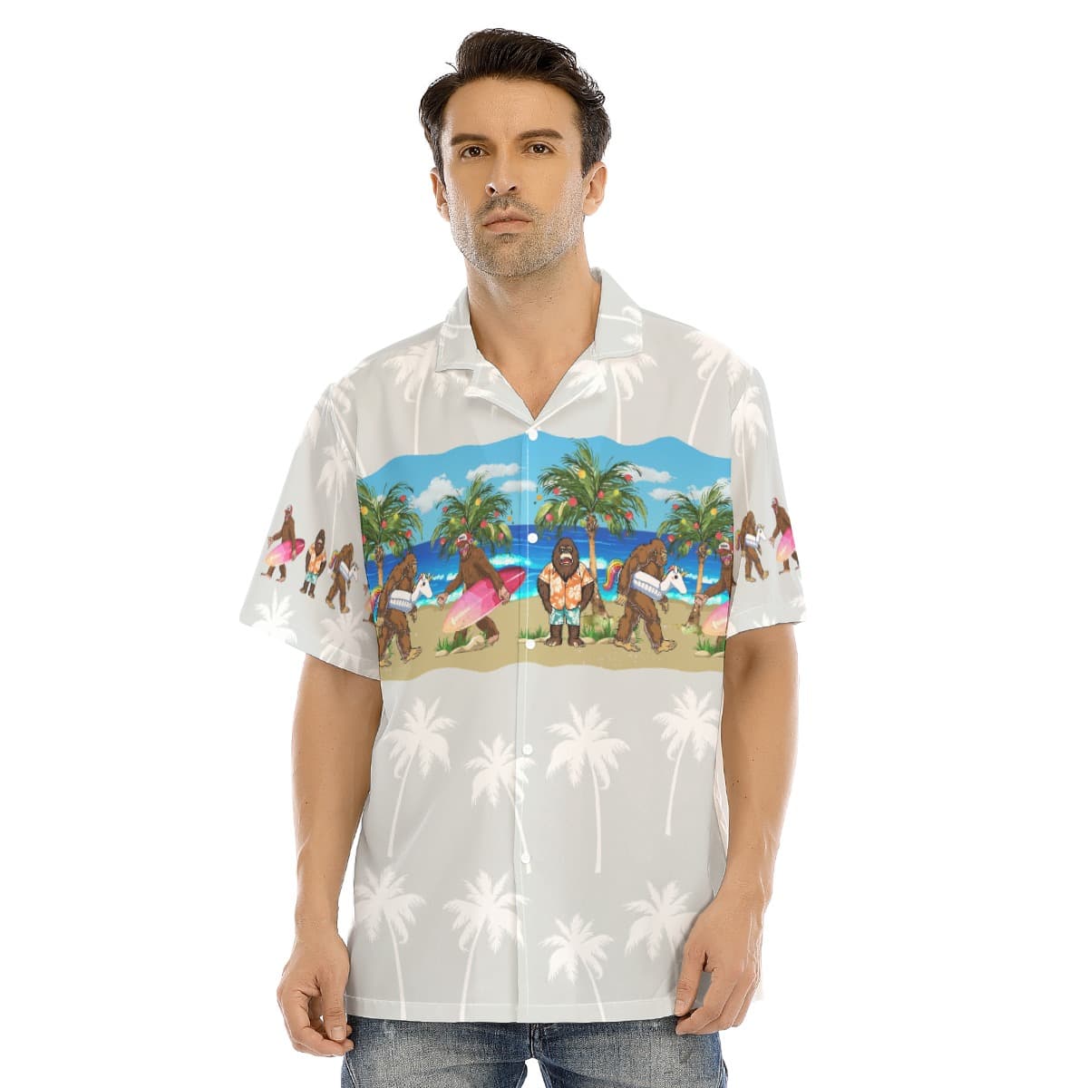 Summer Bigfoot Christmas Hawaiian Button Up Shirt (5)