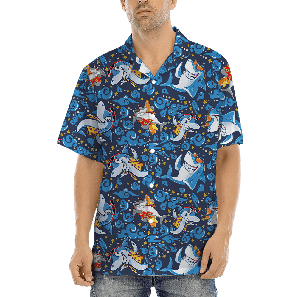 Summer Vibe Shark Blue Hawaiian Shirt (4)