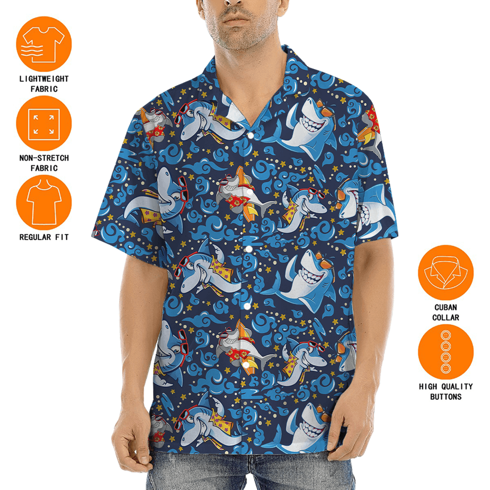 Summer Vibe Shark Blue Hawaiian Shirt