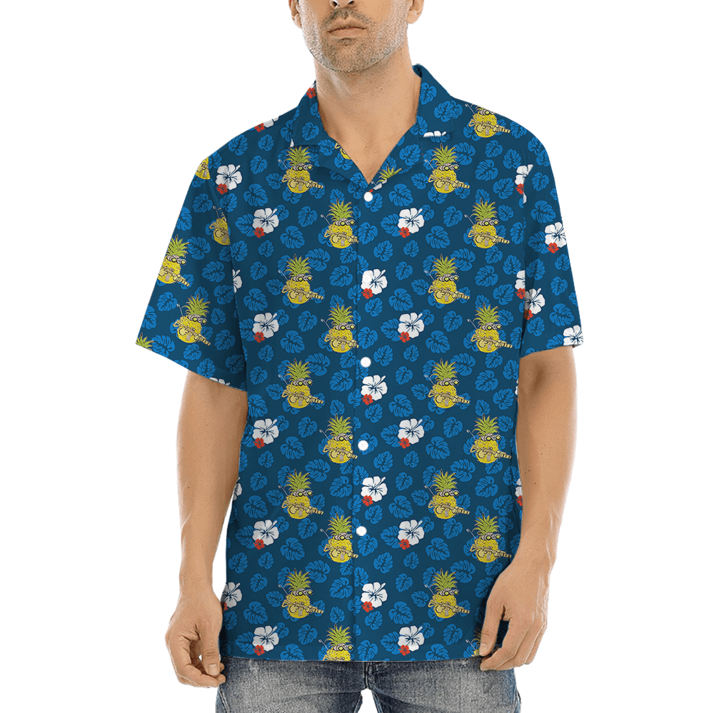 Tactical Pineapple Hibiscus Blue Hawaiian Shirt (2)
