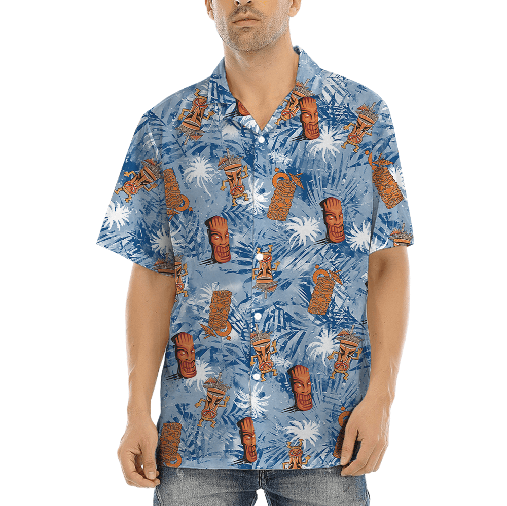 Tiki Drinks Vintage Blue Hawaiian Shirt (1)