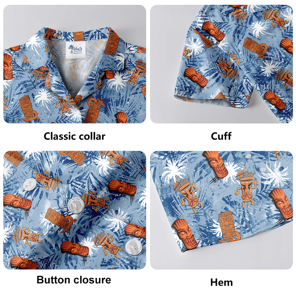 Tiki Drinks Vintage Blue Hawaiian Shirt