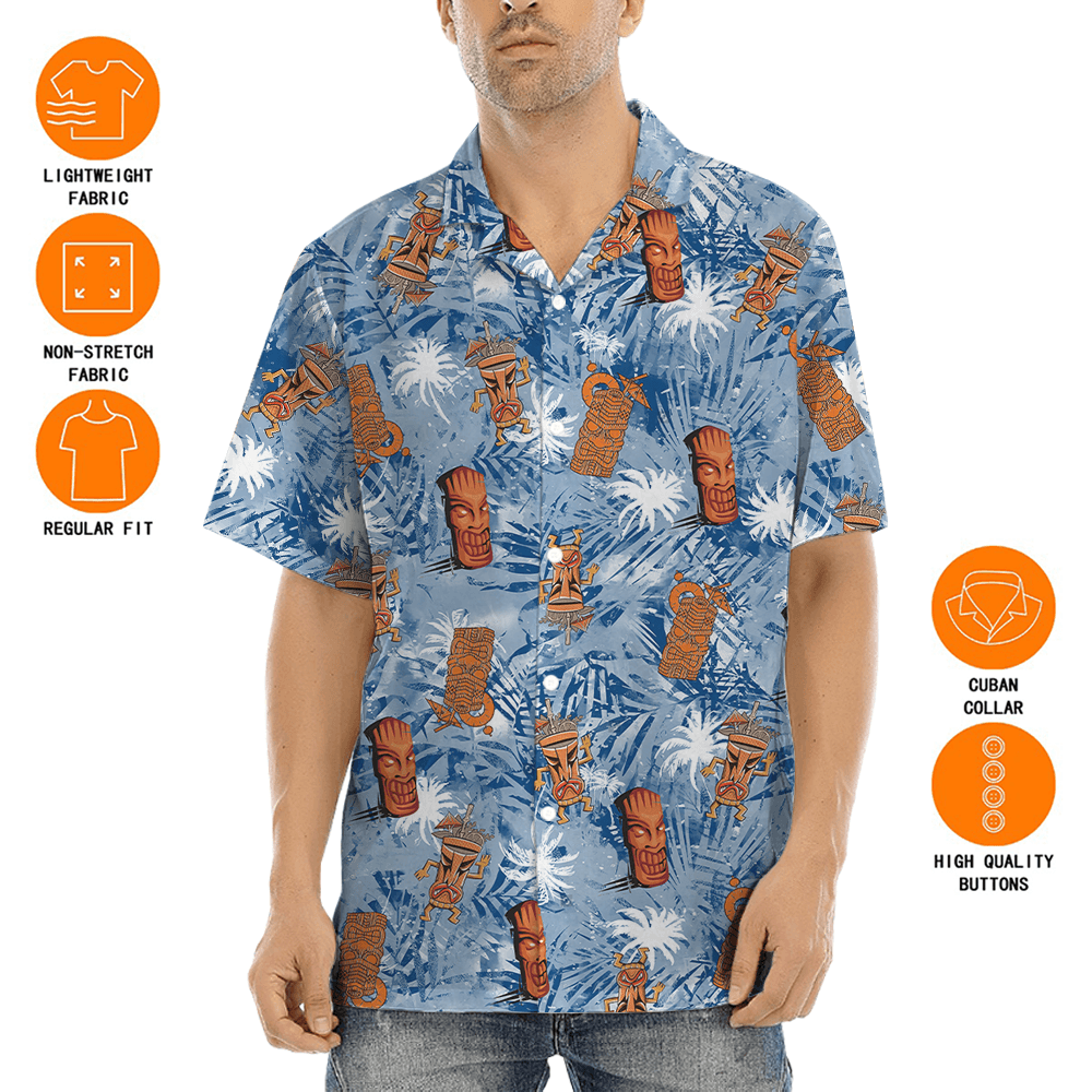 Tiki Drinks Vintage Blue Hawaiian Shirt