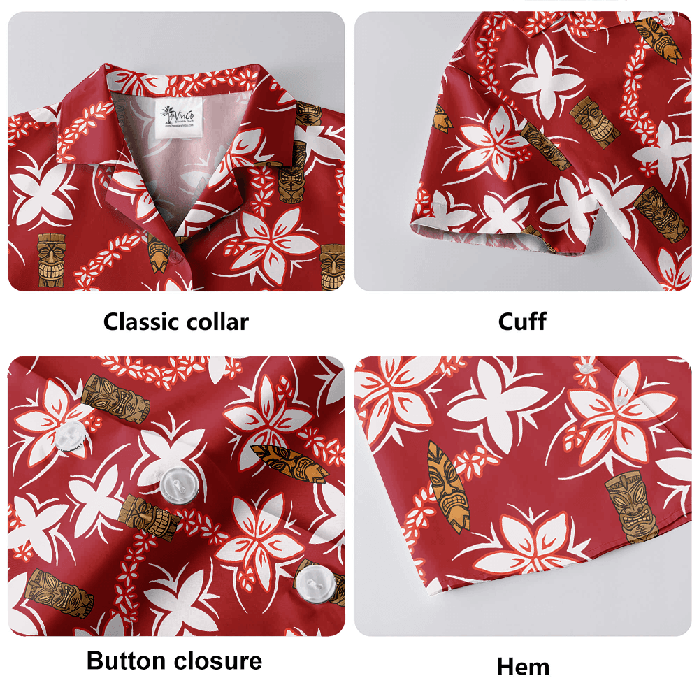 Tiki Vintage Floral Red Hawaiian Button Up Shirt