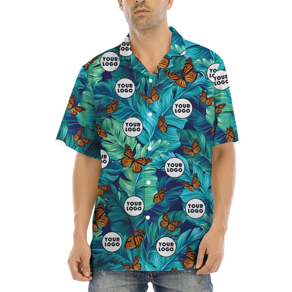 Tropical Butterflies Print Hawaiian Shirt Custom Logo1