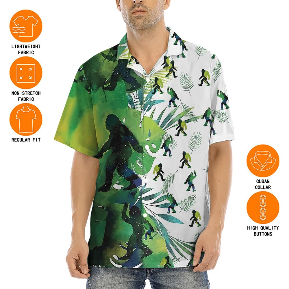 Tropical Green Bigfoot Aloha Button Up Shirt