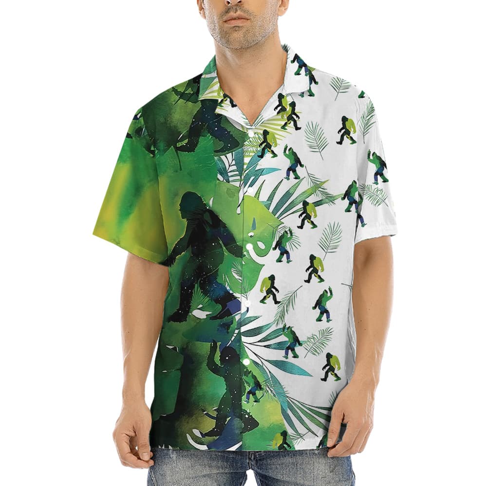 Tropical Green Bigfoot Aloha Button Up Shirt (2)