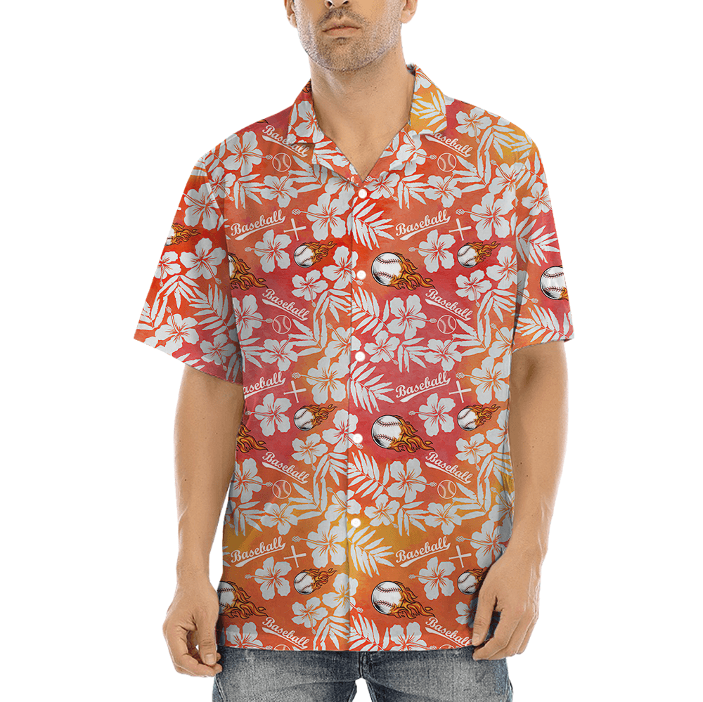 Tropical Hibiscus Baseball Orange Hawaiian Shirt (2)