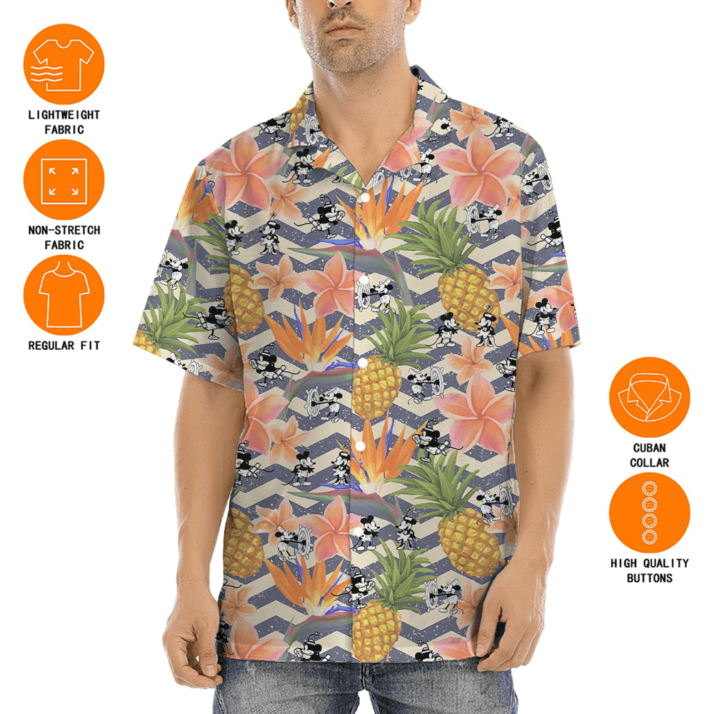 Tropical Pineapple Floral Mickey Steamboat Willie Hawaiian Shirt