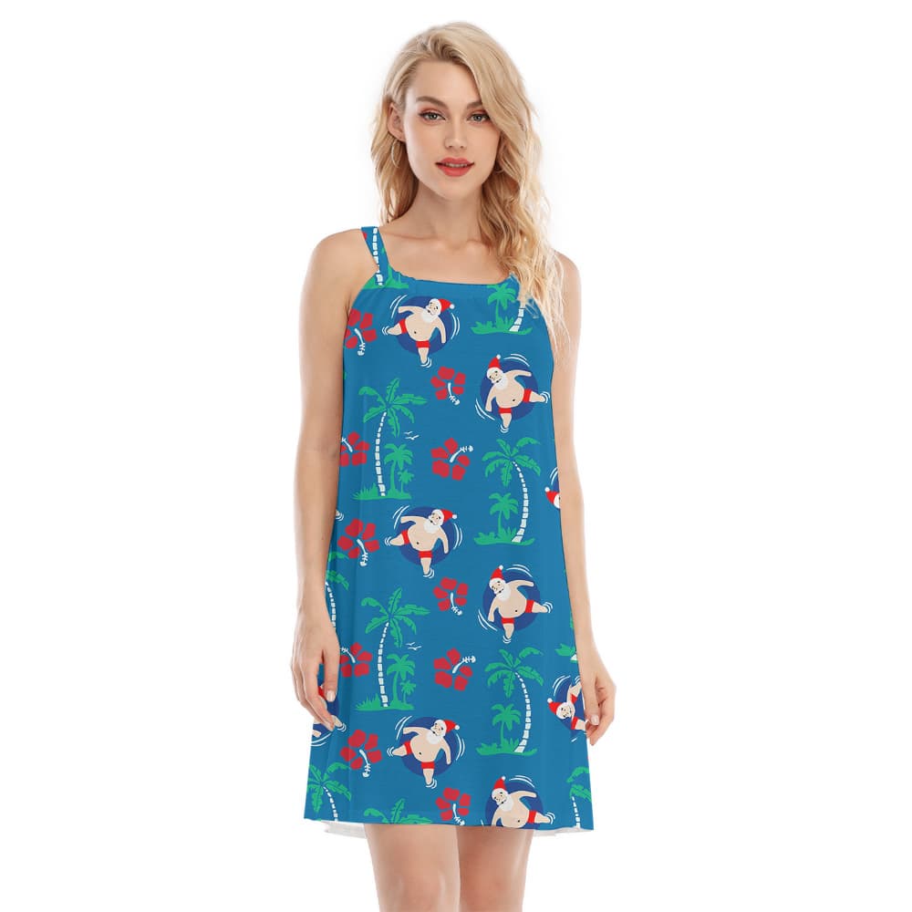 A Blue Cami Dress with Santa Thme