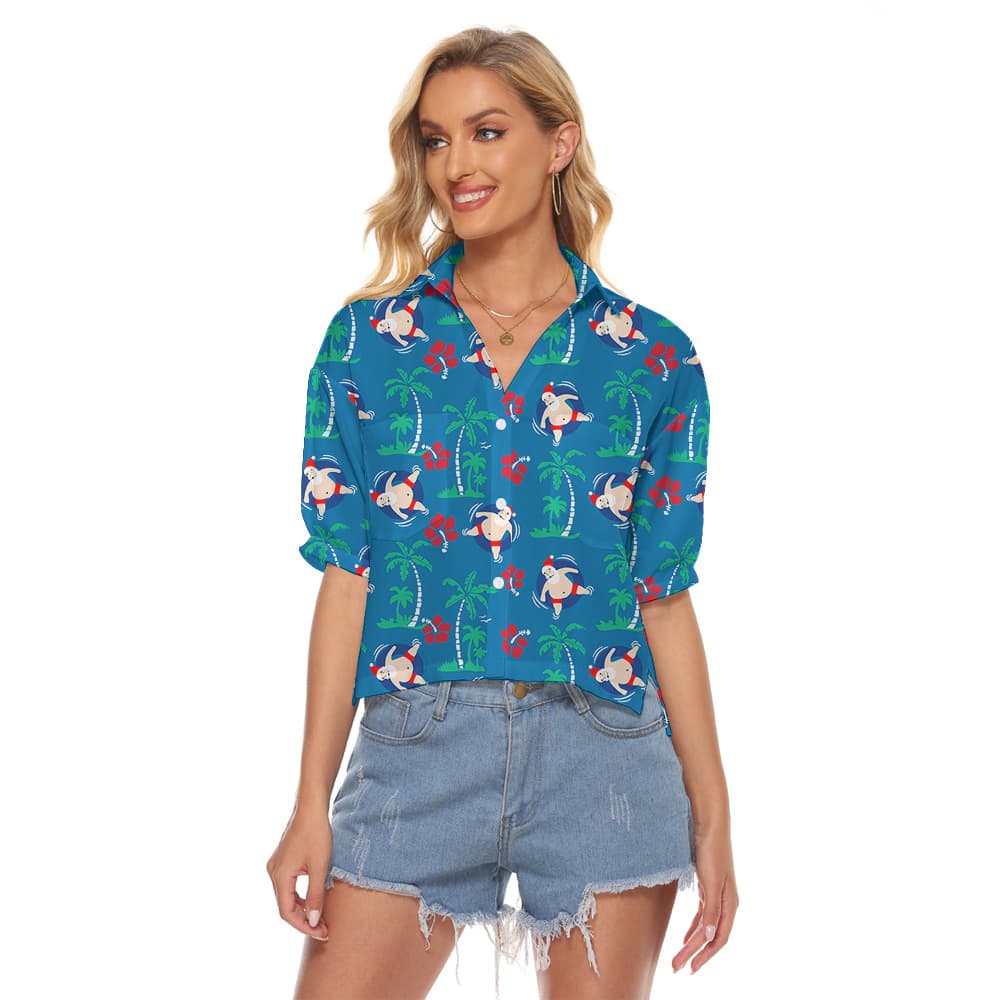 Tropical Style Santa Australia Xmas Blue Cropped Shirt1