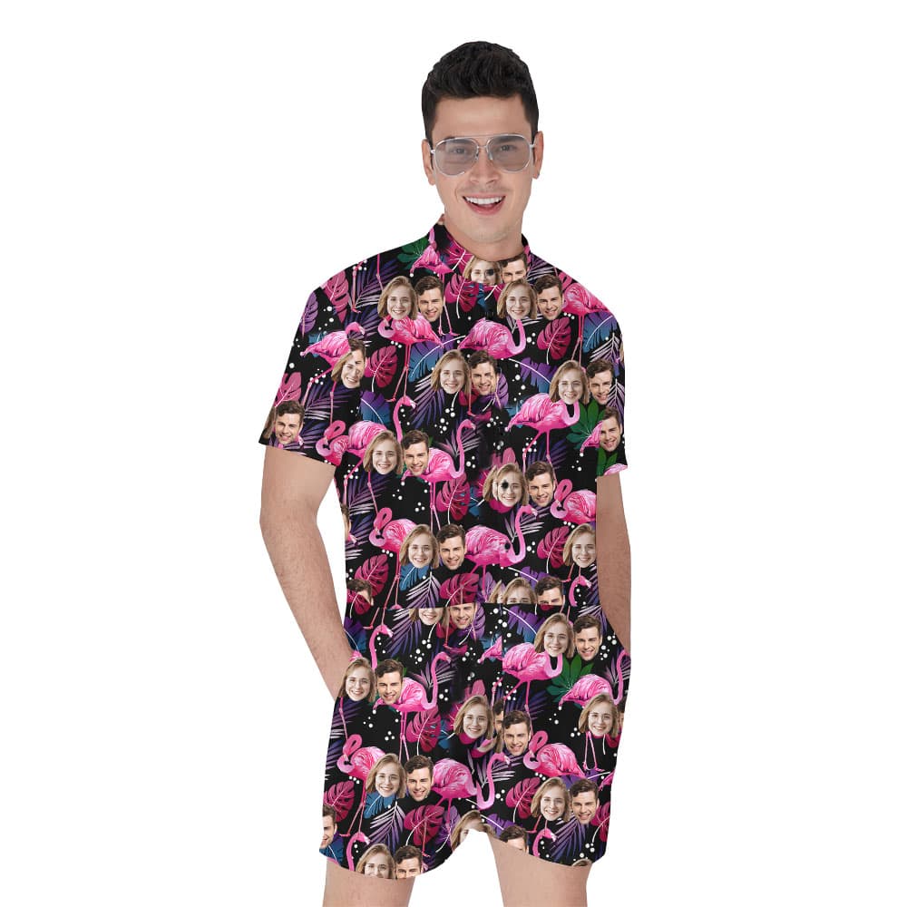 Unique Faces On Flamingo Male Romper