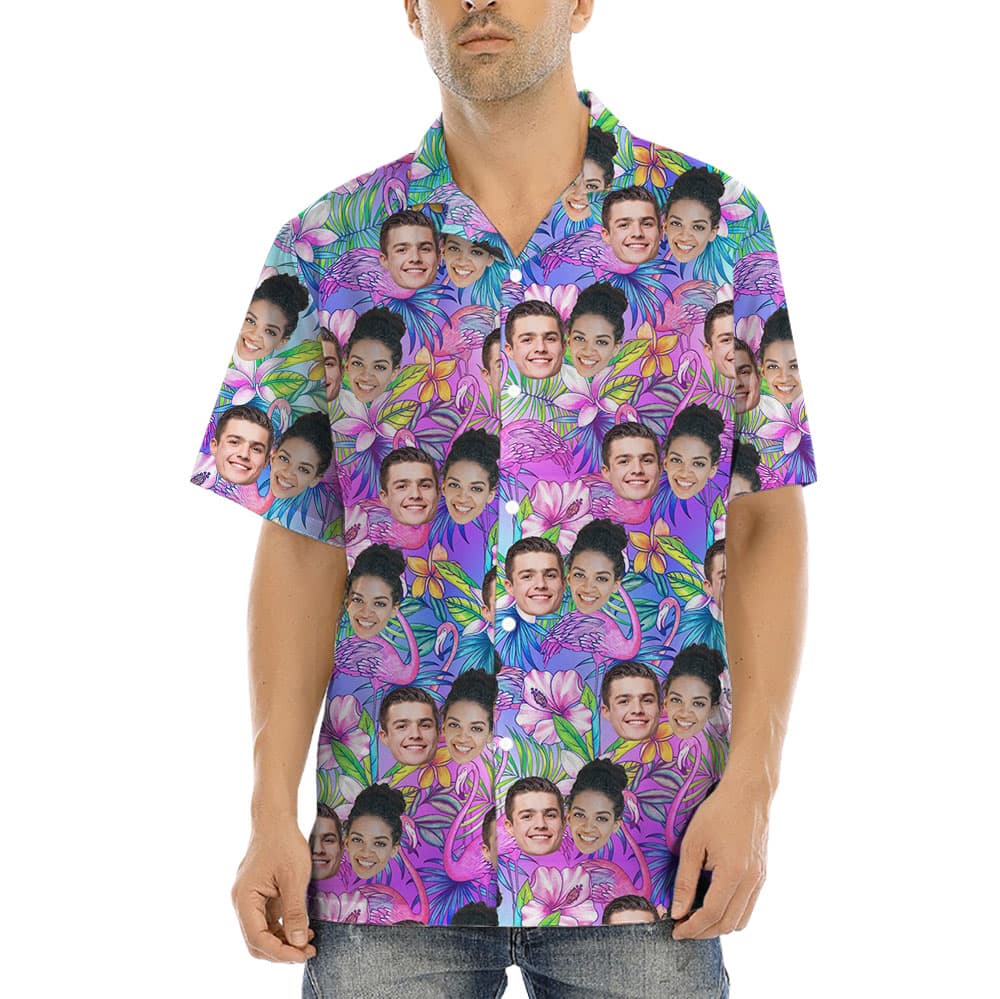 Unique Floral Hawaiian Shirt With 1-5 Faces On It