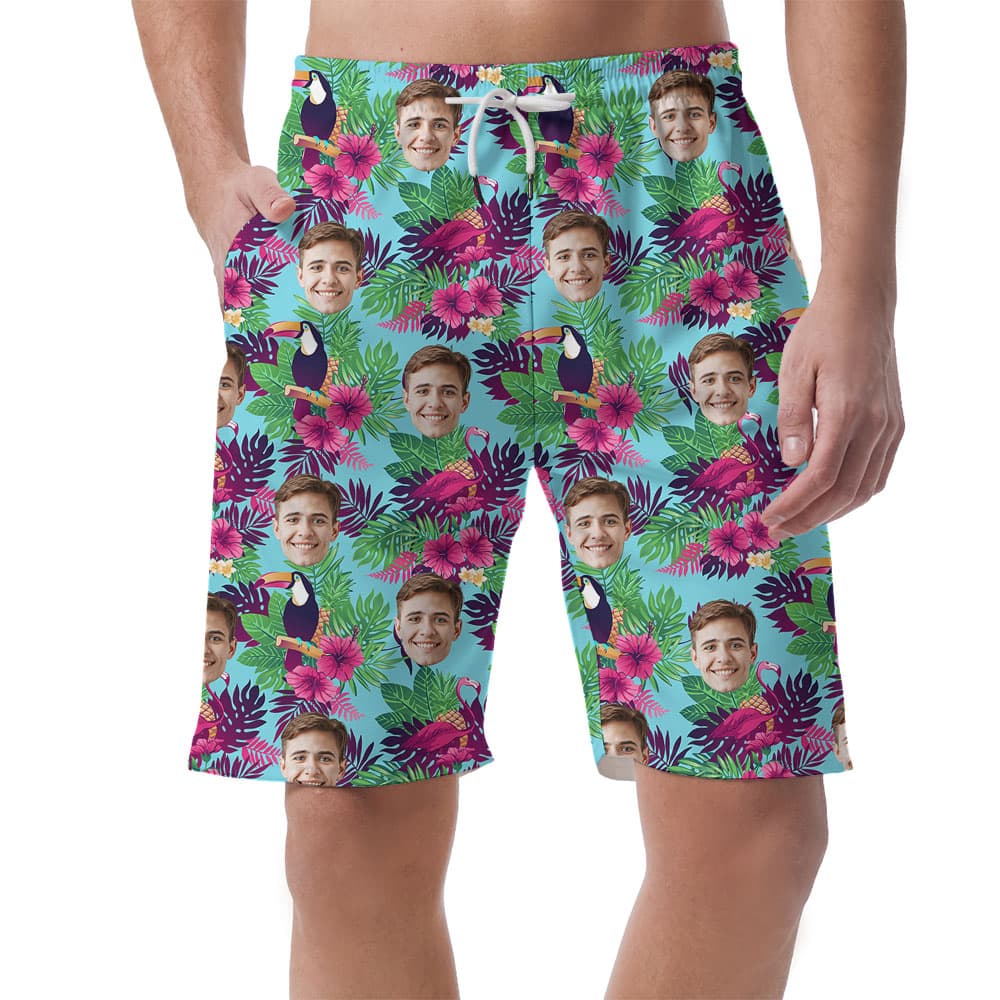Unique Toucan Tropical Men's Beach Shorts With Face