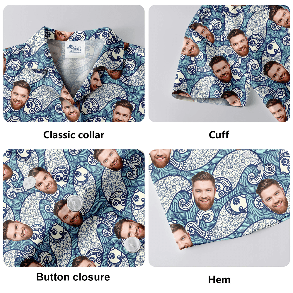 Vintage Fish Hawaiian Shirt With Custom Face