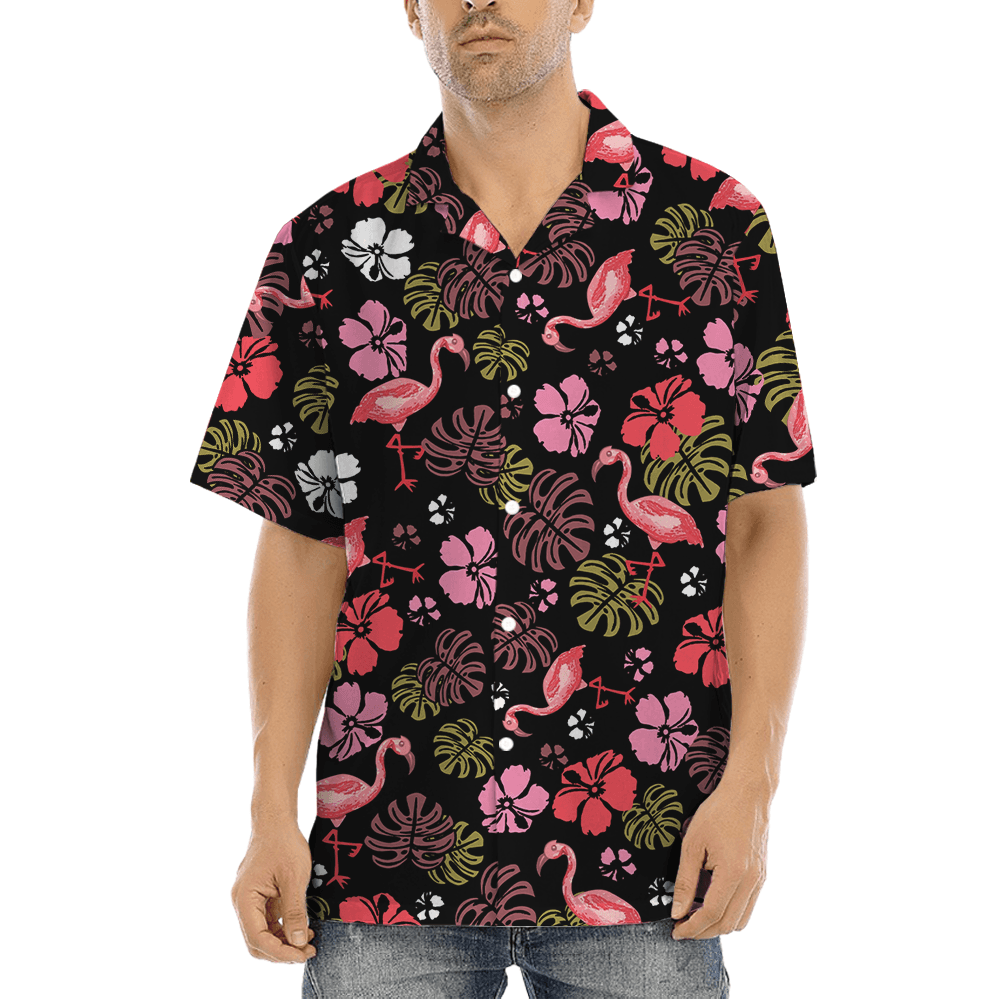 Vintage Flamingo Black Floral Hawaiian Shirt (2)