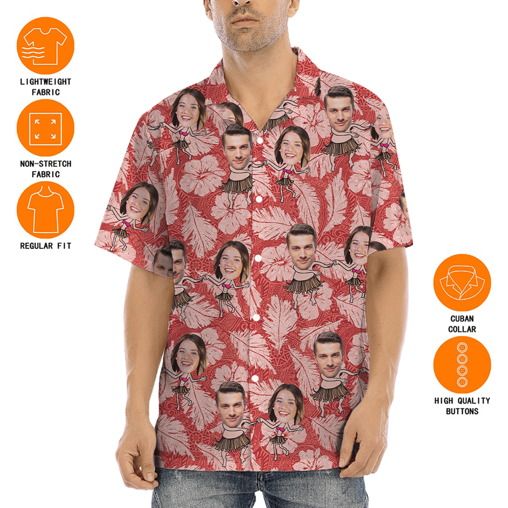 Vintage Hibiscus Custom Face Couple Hula Hawaiian Shirt