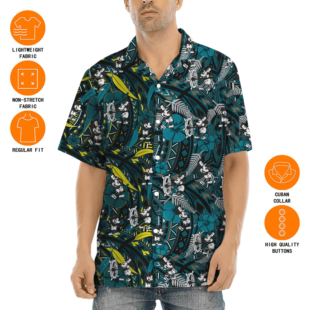 Vintage Hibiscus Navy Mickey Steamboat Willie Hawaiian Shirt