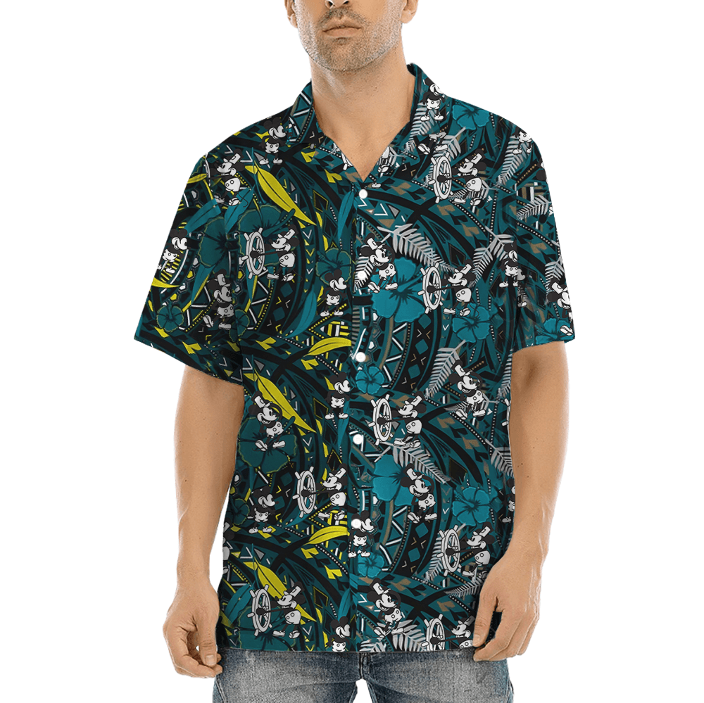 Vintage Hibiscus Navy Mickey Steamboat Willie Hawaiian Shirt (3)