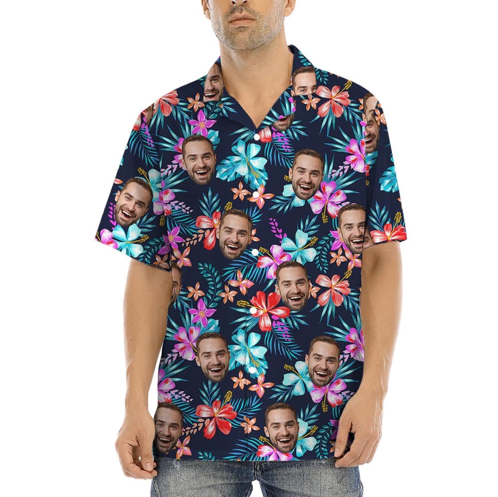 Vintage Mens Tropical Shirts With 1-5 Faces has colorful flower print