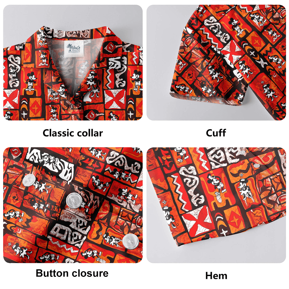 Vintage Mickey Steamboat Willie Orange Aloha Shirt