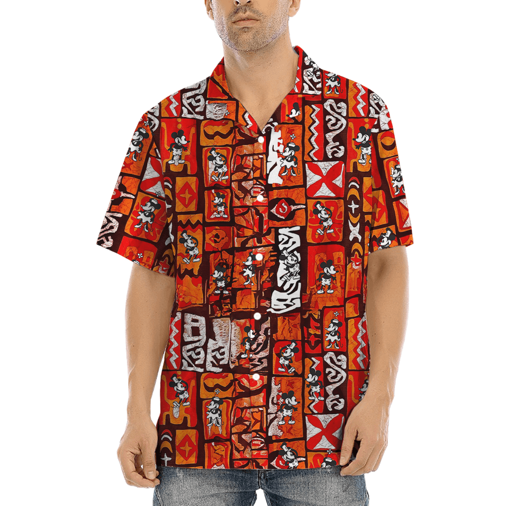 Vintage Mickey Steamboat Willie Orange Aloha Shirt (7)