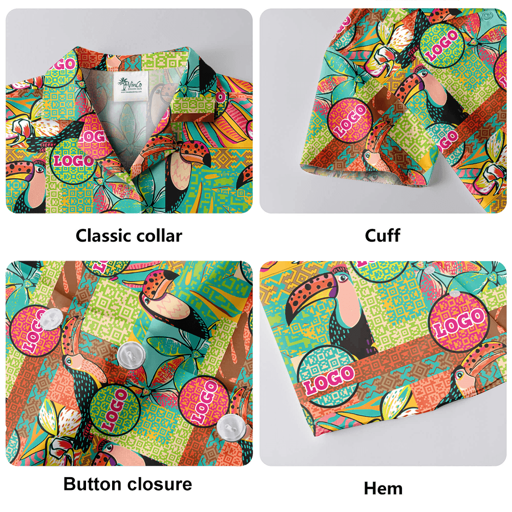 Vintage Parrot Hawaiian Shirt With Custom Company Logo