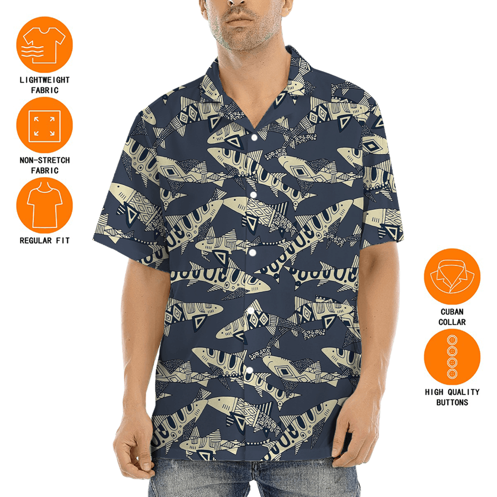Vintage Shark Navy Hawaiian Button Up Shirt