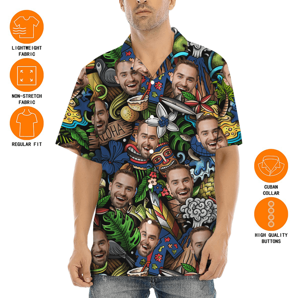 Vintage Tiki Aloha Shirt With Custom Face