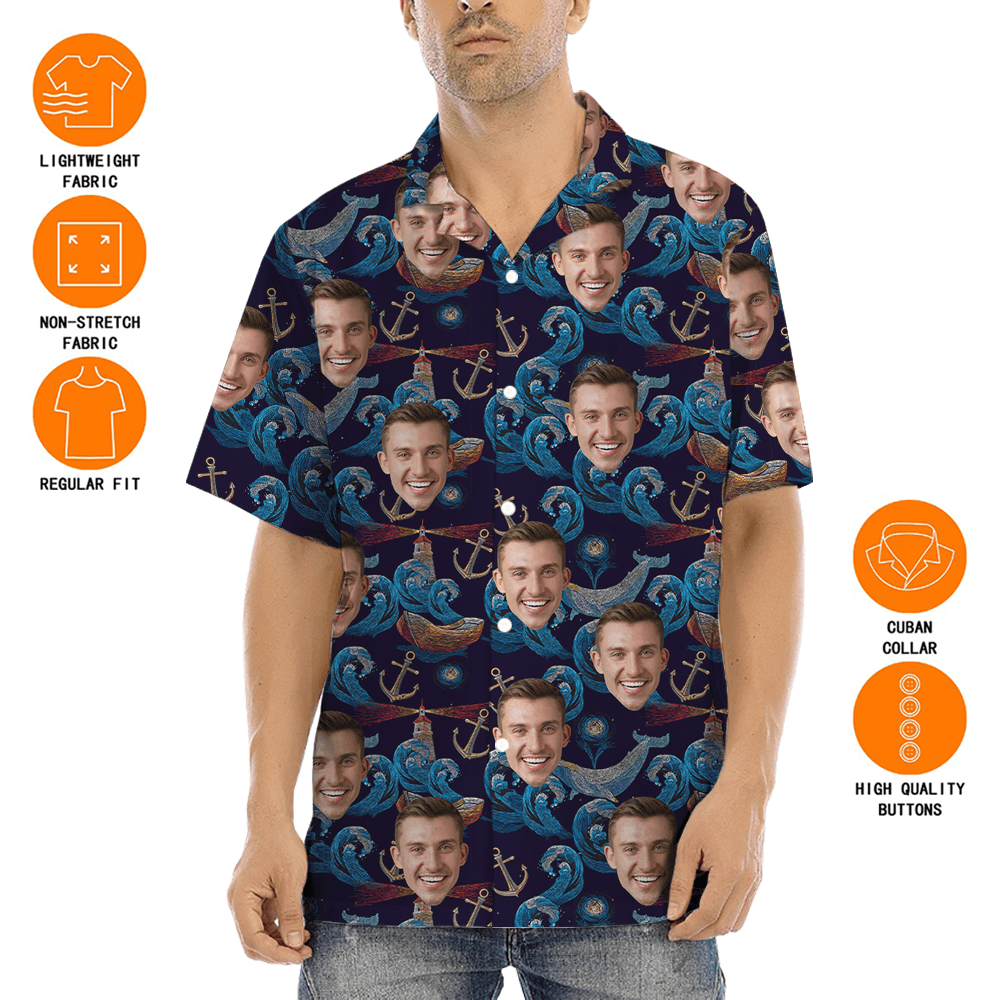 Vintage Whale Hawaiian Shirt With Custom Face