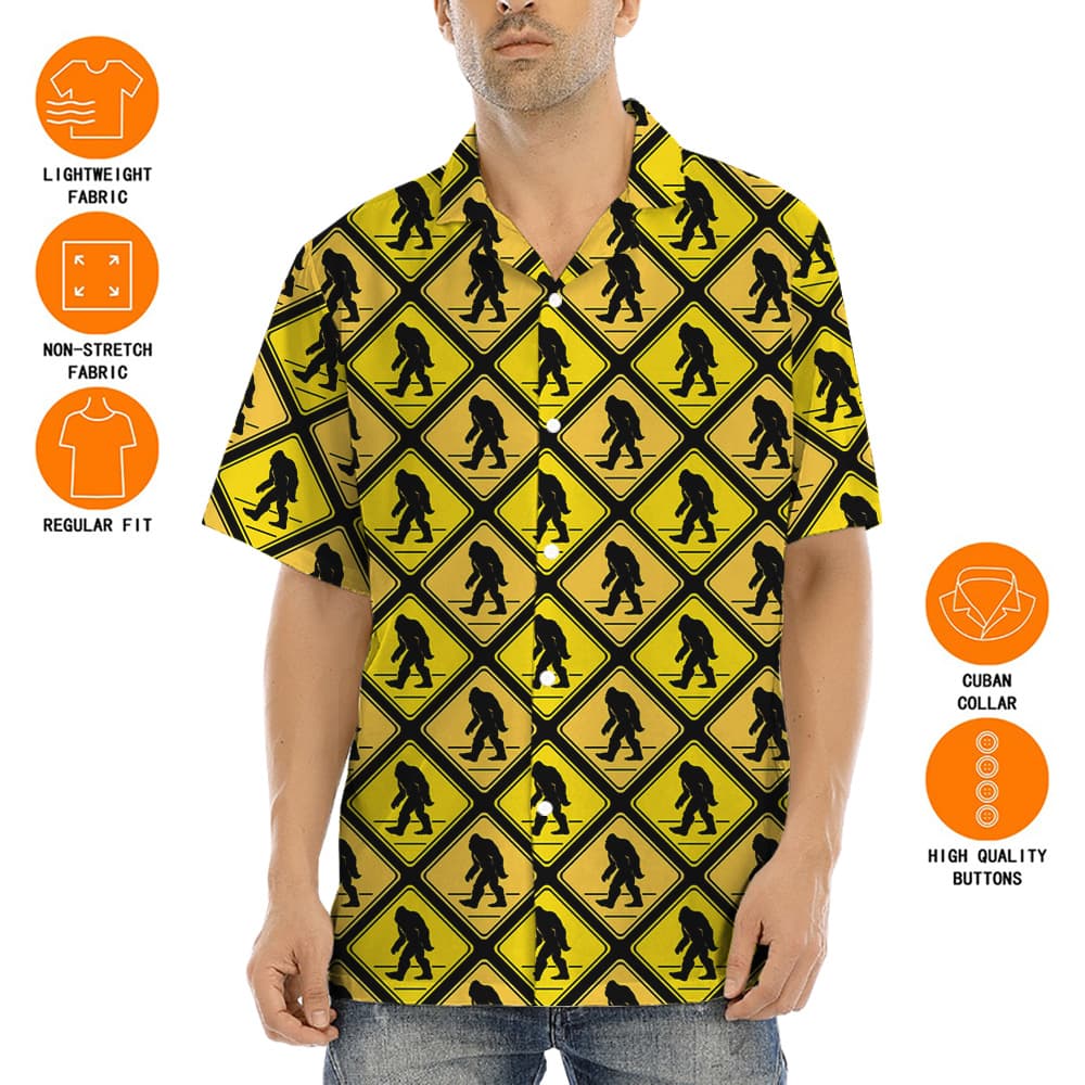 Yellow Square Diamond Pattern Caution Signs Bigfoot Hawaiian Shirt