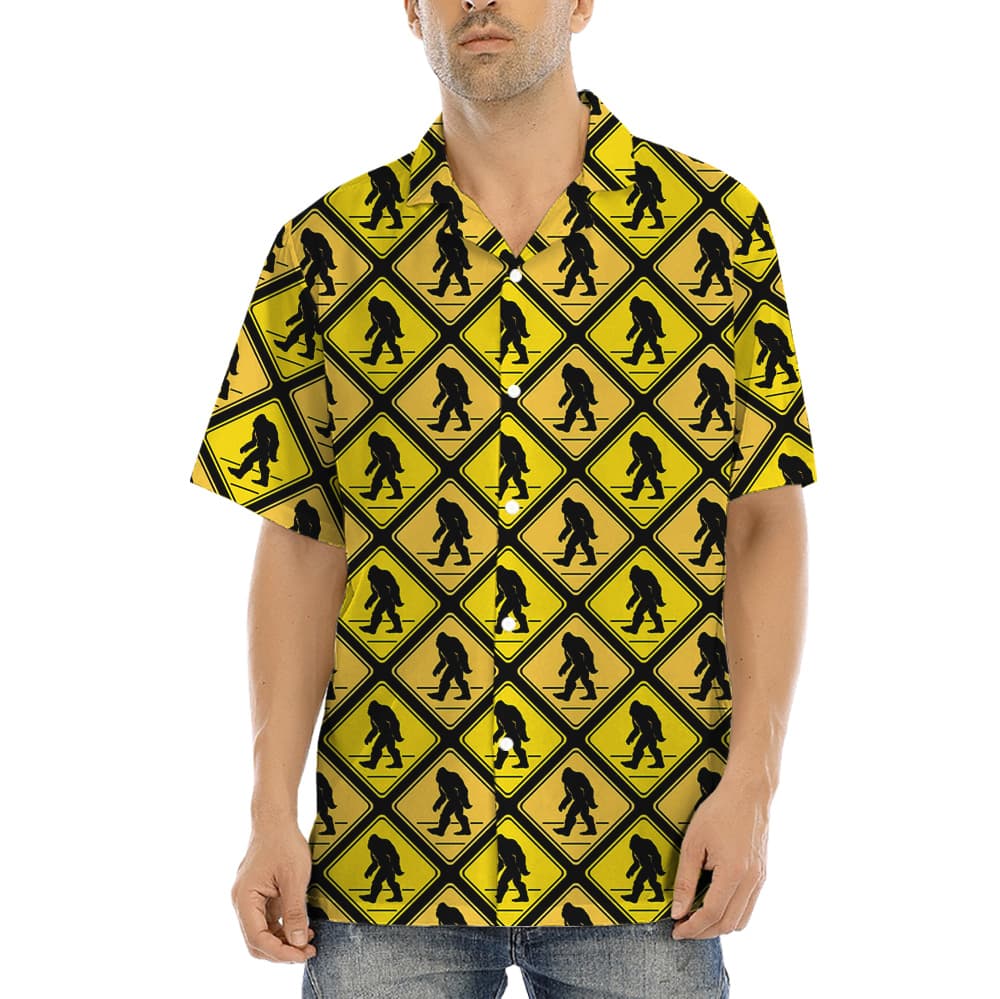 Yellow Square Diamond Pattern Caution Signs Bigfoot Hawaiian Shirt (2)