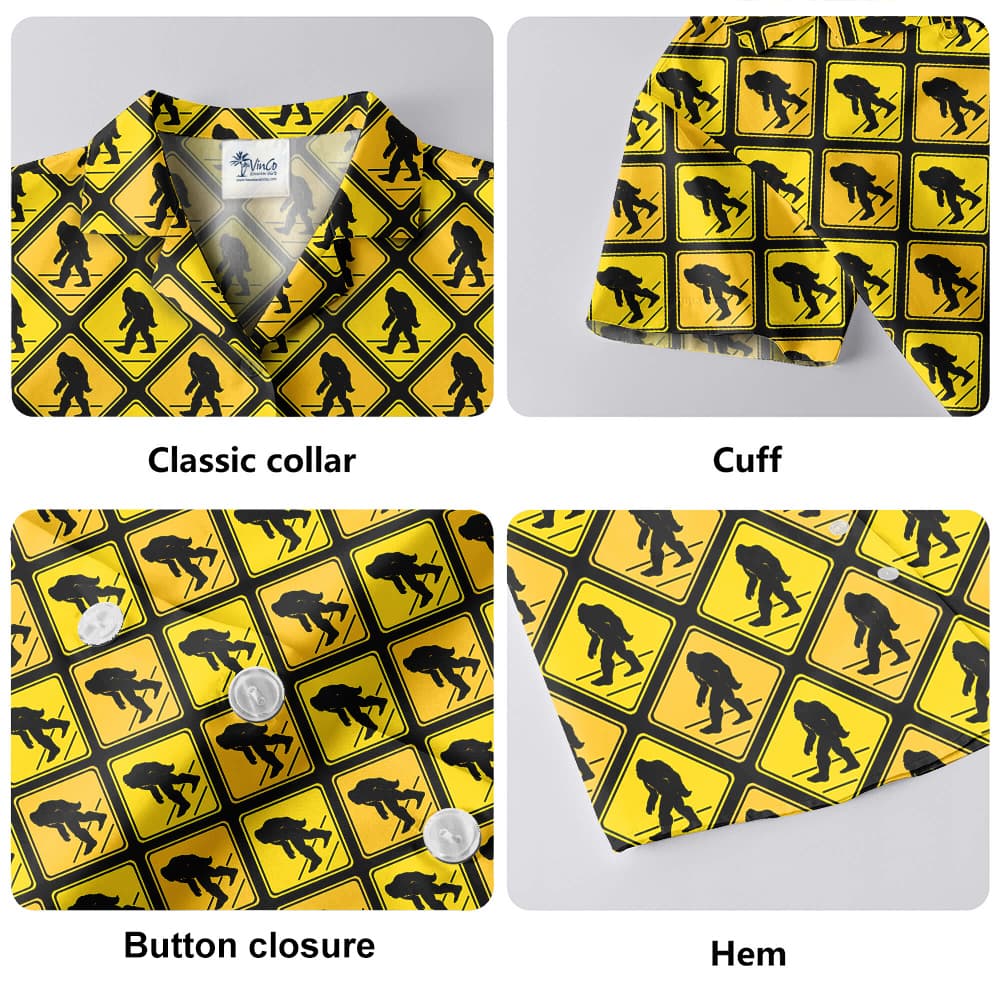 Yellow Square Diamond Pattern Caution Signs Bigfoot Hawaiian Shirt