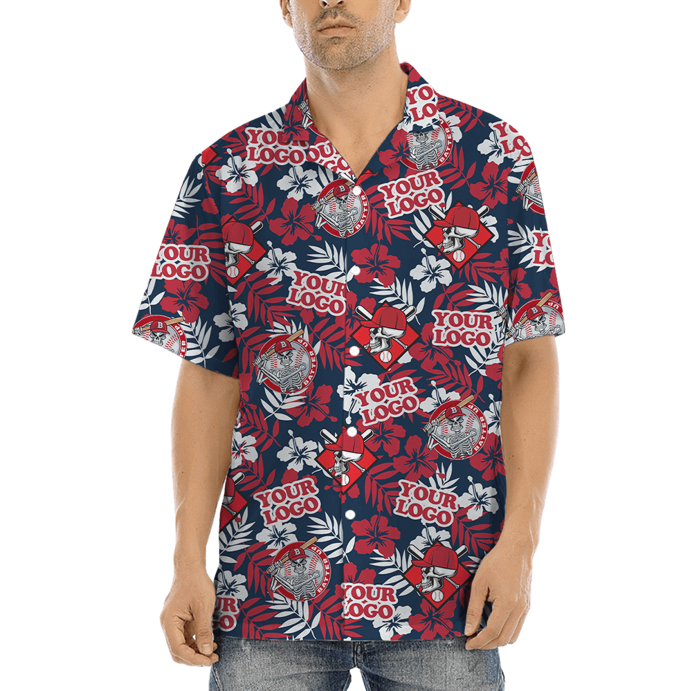 Baseball Skeleton Hawaiian Shirt With Custom Team Logo (2)