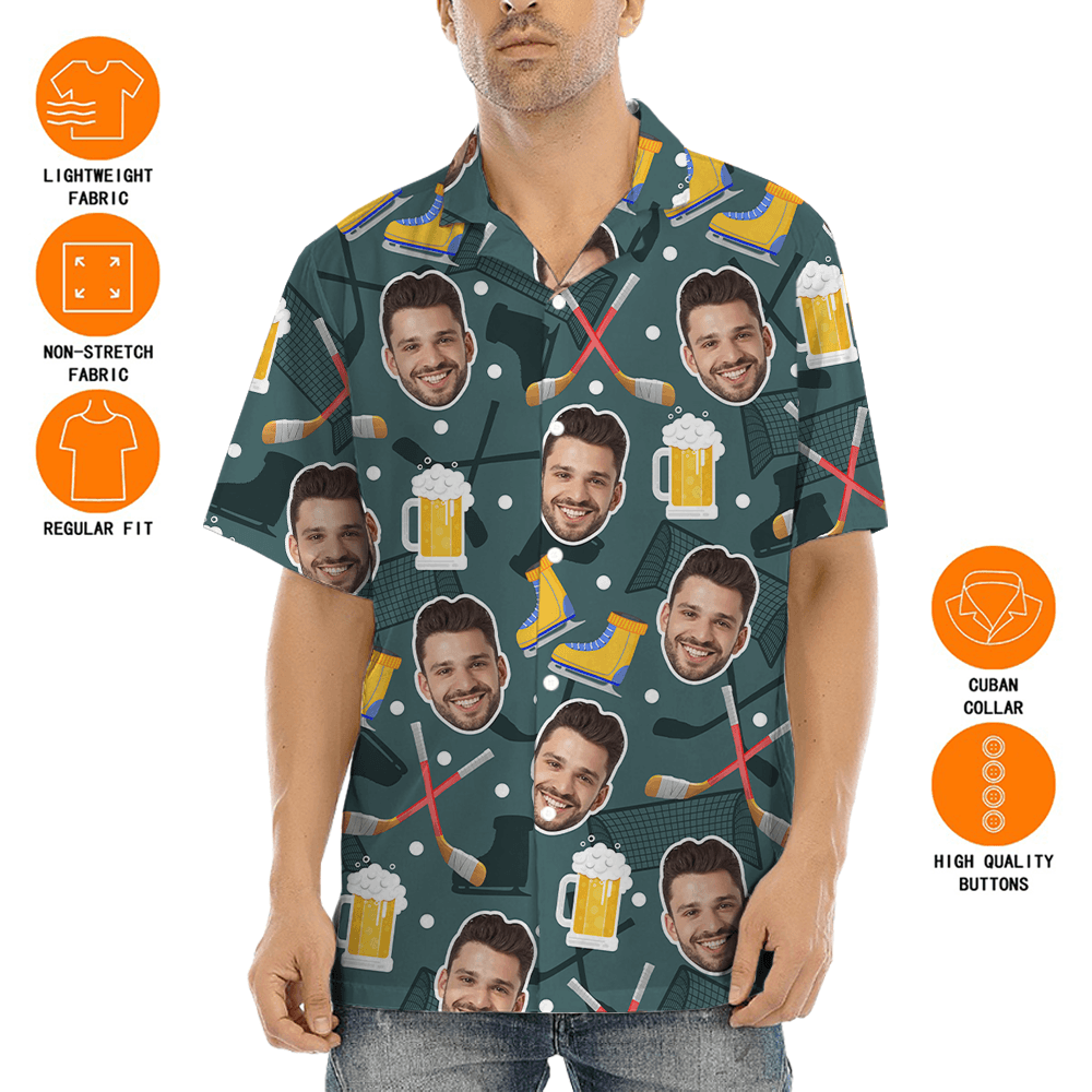 Beer And Hockey Custom Face Hawaiian Shirt