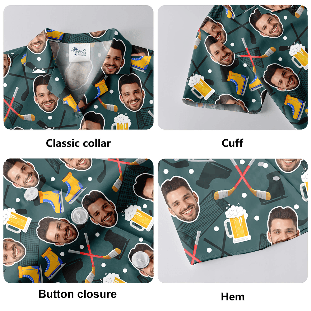 Beer And Hockey Custom Face Hawaiian Shirt