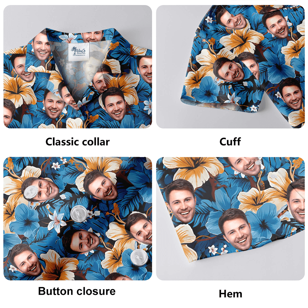 Blue Hibiscus Hawaiian Shirt With Custom 1-5 Faces