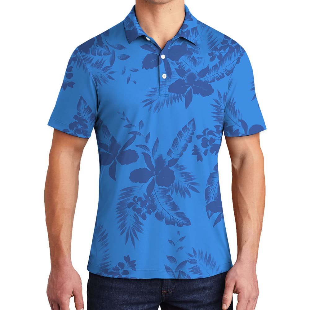 Blue Tropical Flowers Hawaiian Polo Shirt for Men2