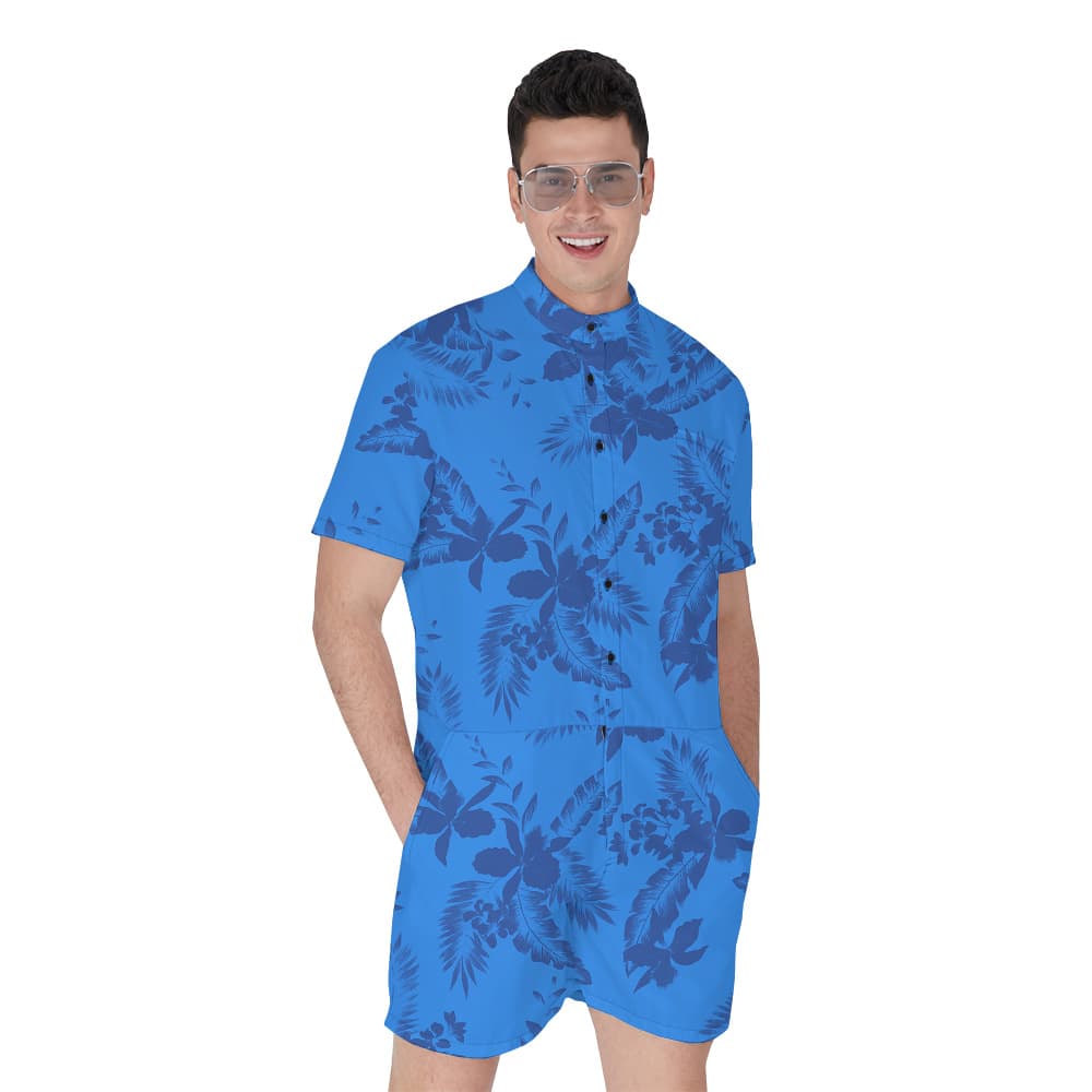 Blue Tropical Flowers Hawaiian Polo Shirt for Men6