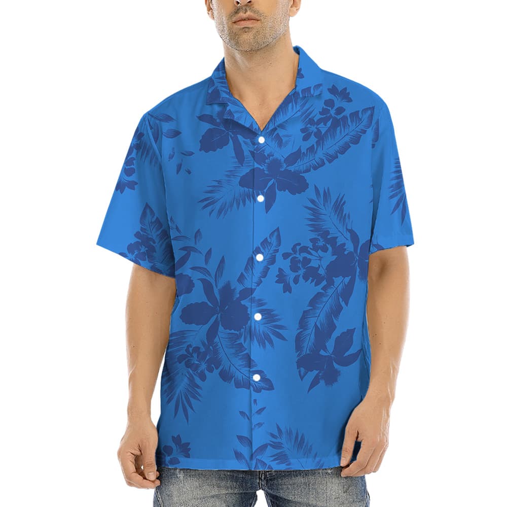 Blue Tropical Flowers Hawaiian Shirt for Men1