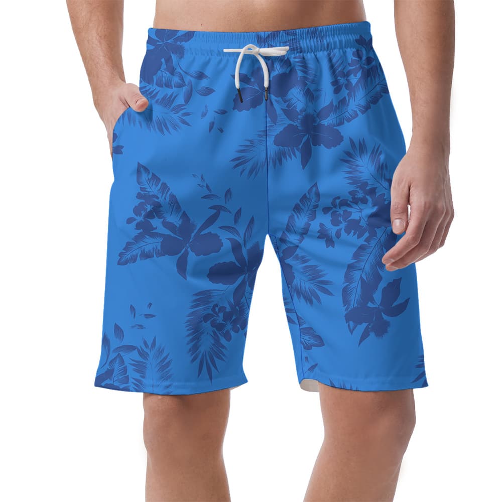 Blue Tropical Flowers Pattern Hawaiian Swim Short for Men1