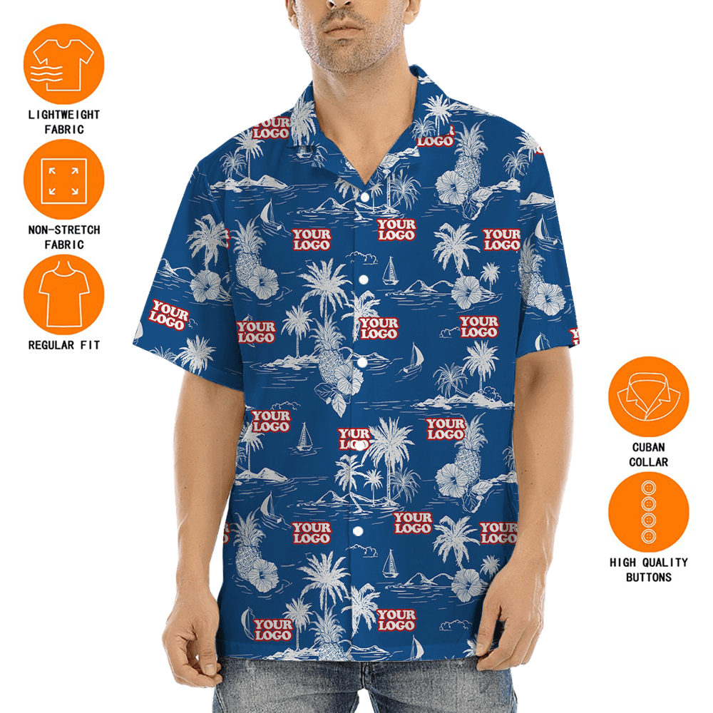 Classic Tropical Islands Custom Logo Blue Hawaiian Shirt