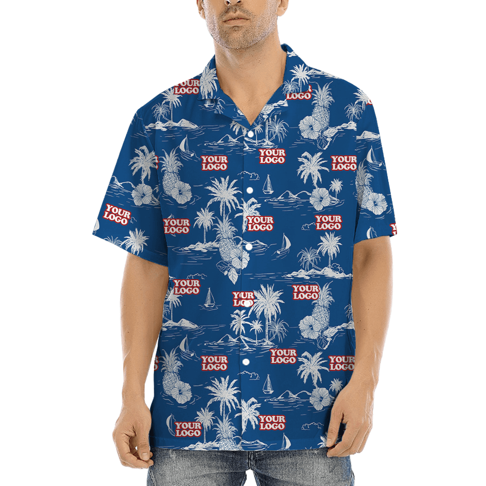Classic Tropical Islands Custom Logo Blue Hawaiian Shirt (2)