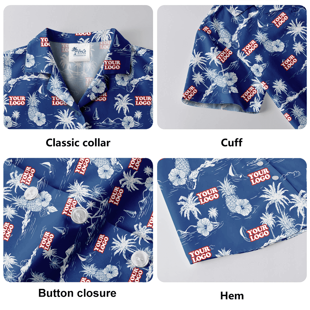 Classic Tropical Islands Custom Logo Blue Hawaiian Shirt
